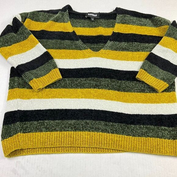 Express Womens Cozy Sweater Striped V-Neck Knit Stretch Pullover 3/4 Sleeve XS - Picture 2 of 11